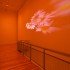 Diana Thater, installation view of <em>Pink Daisies, Amber Room</em>, 2003. Two video projectors, two Blu-Ray players, two Blu-Ray discs, Lee filters, existing architecture. Installation dimensions variable. Courtesy of the artist. Photo: Shaun Waugh.