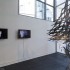 Roland Snooks, <em>AgentBody Prototype</em> 2015, cut steel, aluminium, video documentation, in the exhibition <em> Drawing Is/Not Building</em> at the Adam Art Gallery Te Pātaka Toi, Victoria University of Wellington (photo: Shaun Waugh)